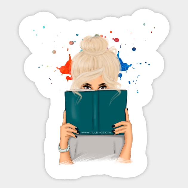 Blonde with Book Sticker by Alley Ciz